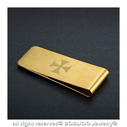 BOBIJOO Jewelry - Clip de Dinero de Acero 316l Cepillado Cruz de Oro Sello de los Templarios de Jerusalén Frank Mason Flores de Lirios en La elección - Cruz templaria