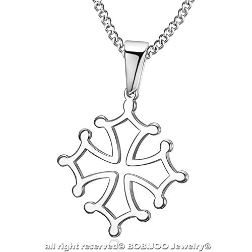 BOBIJOO JEWELRY - Colgante Cruz de Occitania, Languedoc, el Occitano, el Toulouse Collar de Plata de Acero 316L de la Cadena de