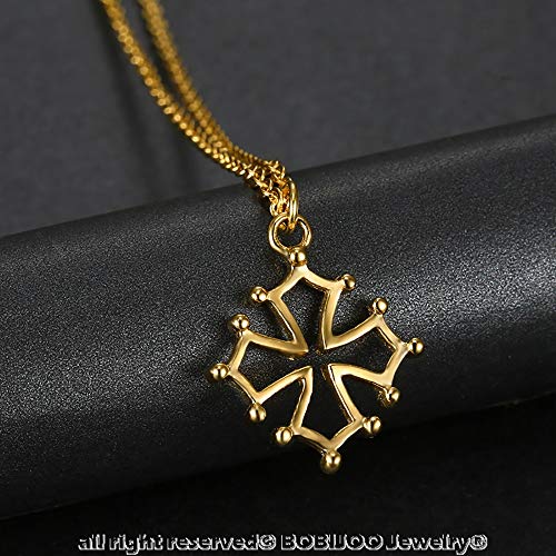 BOBIJOO JEWELRY - Colgante de Collar de Mujer Occitano Cruz de Languedoc, Toulouse, Chapado en Oro de Acero