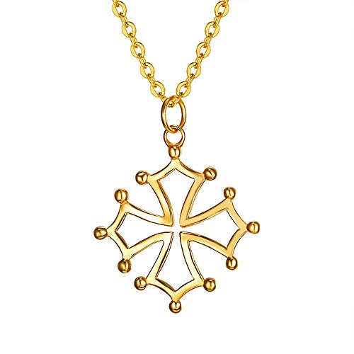 BOBIJOO JEWELRY - Colgante de Collar de Mujer Occitano Cruz de Languedoc, Toulouse, Chapado en Oro de Acero