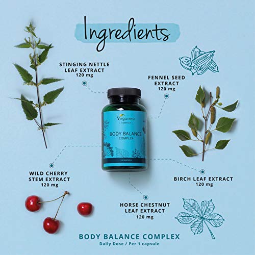 Body Balance Vegavero® | Diurético Natural | 100% Vegetal & Sin Aditivos | 120 Cápsulas | Hinojo + Cereza + Abedul + Aesculus Hippocastanum + Urtica Dioica