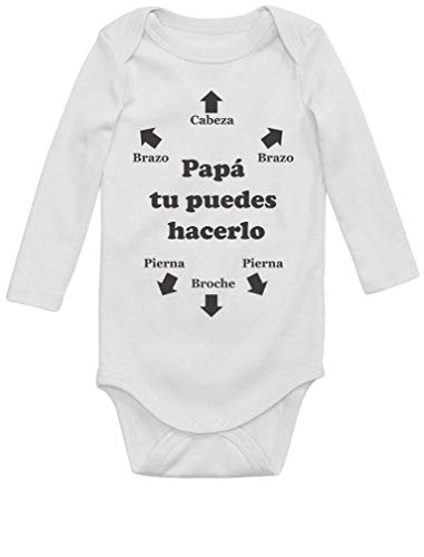 Body de Manga Larga para Bebé - Regalos Originales para Padres Primerizos - Papá Tu Puedes Hacerlo Newborn Blanco