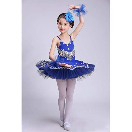 Boenxuan Niñas Elegante Ballet de Tul Vestido de tutú de la Danza - Lentejuelas con Cuentas Flor de Baile Trajes de Jersey Roca Rendimiento,Azul,110cm