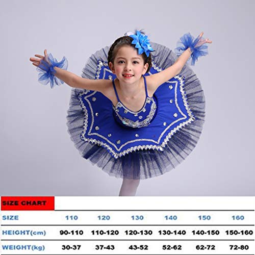 Boenxuan Niñas Elegante Ballet de Tul Vestido de tutú de la Danza - Lentejuelas con Cuentas Flor de Baile Trajes de Jersey Roca Rendimiento,Azul,110cm