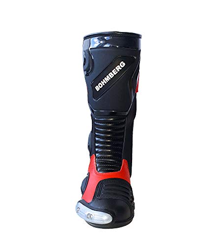Bohmberg - Botas de Moto, Botas de Piel Deportivas, Impermeables, de Cuero Estable Protectores rígidos Integrados (Rojo, 44)