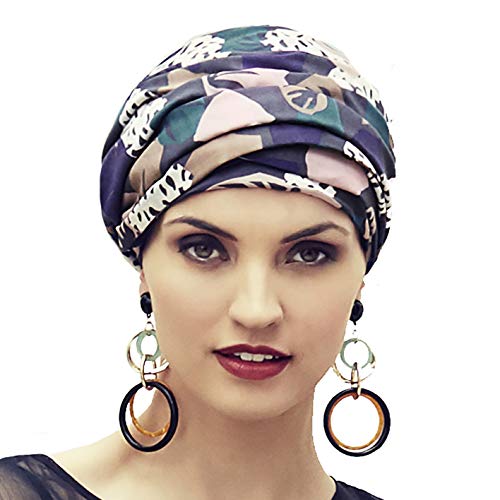 Boho Spirit Headwear Espectacular Turbante Sapphire con su Banda Amovible y Ajustable - Disponible en Dos Estampados (Mosaico Vintage)