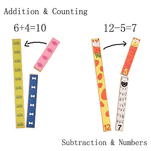 BOHS Número de Barras de Madera Montessori del Arco Iris - Conceptos de Matemáticas Visuales - Contar, sumar, restar, fracciones - Juguetes de manipulación de Preescolar (2CM-24CM)