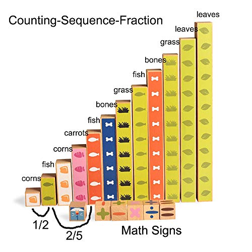 BOHS Número de Barras de Madera Montessori del Arco Iris - Conceptos de Matemáticas Visuales - Contar, sumar, restar, fracciones - Juguetes de manipulación de Preescolar (2CM-24CM)