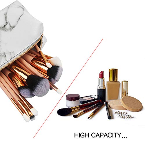 BOJLY Bolsa de Maquillaje, Bolsa de Aseo Neceser de Viaje para Hombres y Mujeres, Bolso Cosmético de Cuero de PU Plegable Impermeable Multifuncional (Blanca)