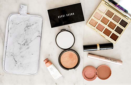 BOJLY Bolsa de Maquillaje, Bolsa de Aseo Neceser de Viaje para Hombres y Mujeres, Bolso Cosmético de Cuero de PU Plegable Impermeable Multifuncional (Blanca)