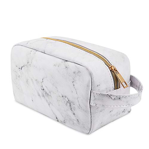 BOJLY Bolsa de Maquillaje, Bolsa de Aseo Neceser de Viaje para Hombres y Mujeres, Bolso Cosmético de Cuero de PU Plegable Impermeable Multifuncional (Blanca)