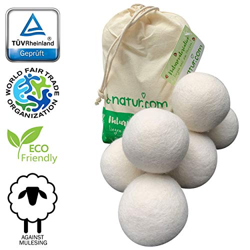 Bolas de secadora 8-Natur extragrandes XXL, paquete de 6: la alternativa natural a los productos químicos, hecha de lana merino 100 % pura