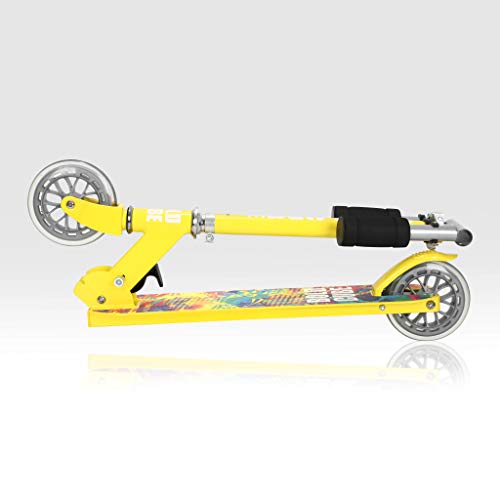 BOLDCUBE Patinete de 2 Dos Ruedas Plegable - Altura Ajustable - Aluminio Monopatín con PU Ruedas - Scooter para Ciudad Niños 5-14 Años (Amarillo)