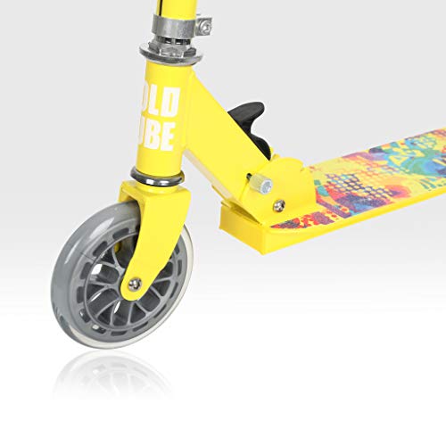BOLDCUBE Patinete de 2 Dos Ruedas Plegable - Altura Ajustable - Aluminio Monopatín con PU Ruedas - Scooter para Ciudad Niños 5-14 Años (Amarillo)