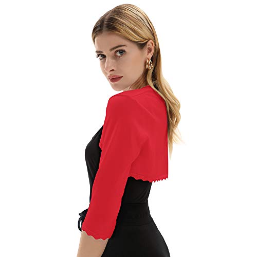 Bolero Woman 3/4 Mangas Chaqueta de Punto para Blusa Corta Corta Roja M CL10960-4