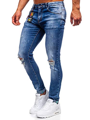BOLF Hombre Pantalón Vaquero Jogger Denim Pantalones de Algodón Slim Fit Bajos Ajustados Vaqueros Azules Pantalón de Mezclilla Estilo Urbano Ritter 85005S0 Azul Oscuro XL [6F6]