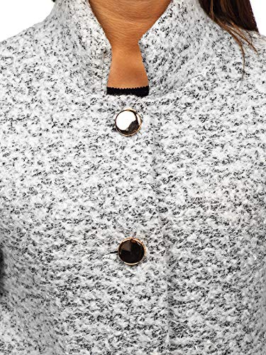 BOLF Mujer Abrigo De Invierno Abotonado Sencilla Cuello Elevado Estilo Elegante AAA 6011-1 Blanco One Size [D4D]