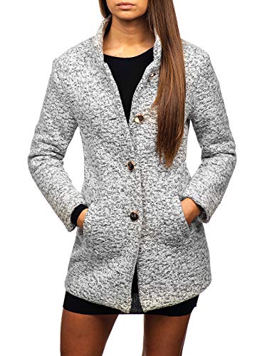 BOLF Mujer Abrigo De Invierno Abotonado Sencilla Cuello Elevado Estilo Elegante AAA 6011-1 Blanco One Size [D4D]