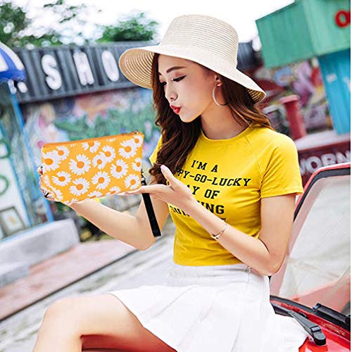 Bolsa de aseo cosmetica,para llevar maquillaje fundamental de bolsa de aseo portátil impermeable de organizador viaje diaria organizador de artículos de aseo al aire libre,margaritas amarillas