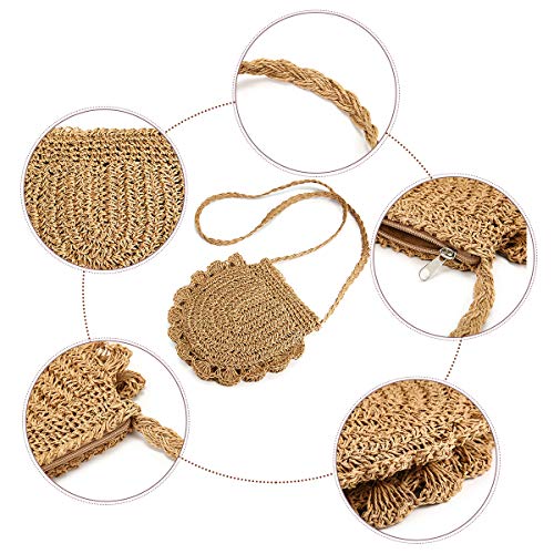 Bolsa de Bandolera de Paja, JOSEKO Mujeres Tejido Bolsa de Hombro Summer Beach Purse para el Uso Diario de Viajes