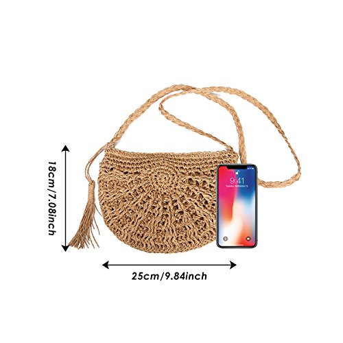 Bolsa de Bandolera de Paja, JOSEKO Mujeres Tejido Bolsa de Hombro Summer Beach Purse para el Uso Diario de Viajes
