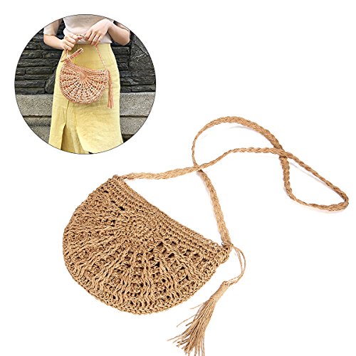 Bolsa de Bandolera de Paja, JOSEKO Mujeres Tejido Bolsa de Hombro Summer Beach Purse para el Uso Diario de Viajes