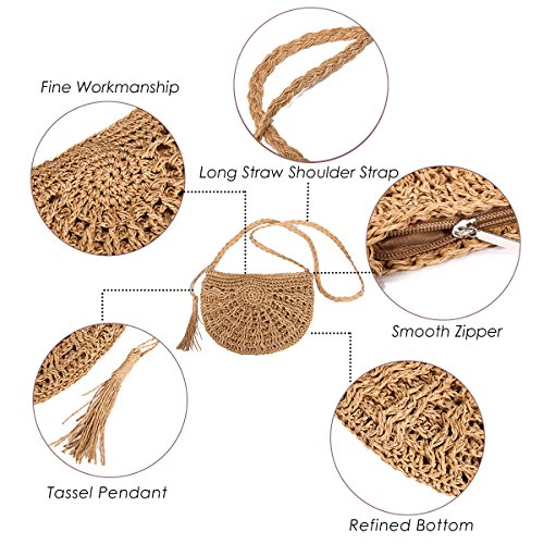 Bolsa de Bandolera de Paja, JOSEKO Mujeres Tejido Bolsa de Hombro Summer Beach Purse para el Uso Diario de Viajes
