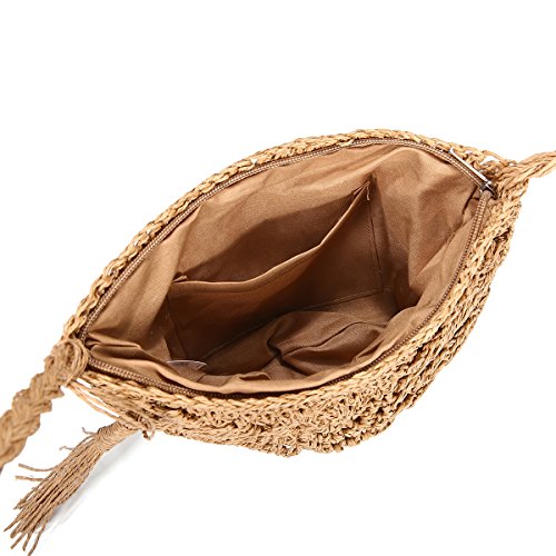 Bolsa de Bandolera de Paja, JOSEKO Mujeres Tejido Bolsa de Hombro Summer Beach Purse para el Uso Diario de Viajes