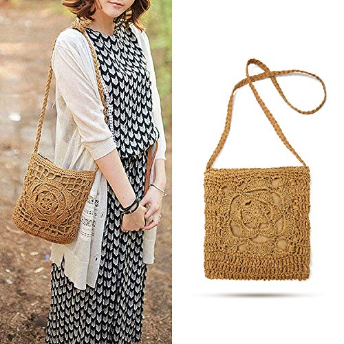 Bolsa de Bandolera de Paja, JOSEKO Mujeres Tejido Bolsa de Hombro Summer Beach Purse para el Uso Diario de Viajes