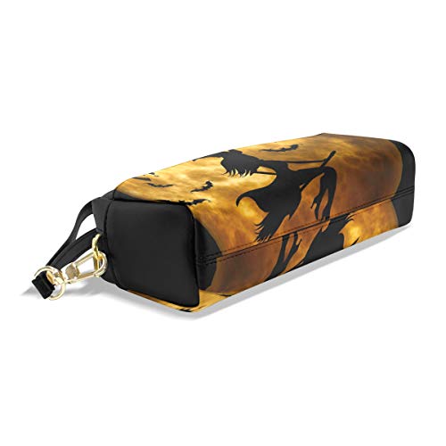 Bolsa de maquillaje con cremallera para adolescentes con diseño de bruja de Halloween, para niñas y mujeres, para la escuela, material de escritura de piel sintética con compartimentos