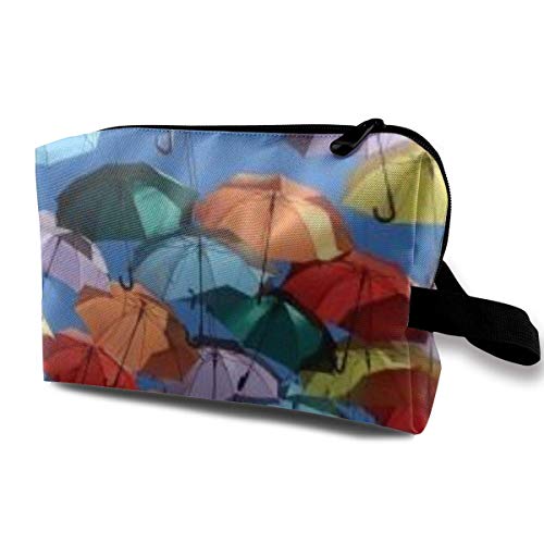 Bolsa de maquillaje para cosméticos decorada en la calle Sombrillas de colores Madrid Getafe España, multifunción, kit de viaje bolsa de almacenamiento