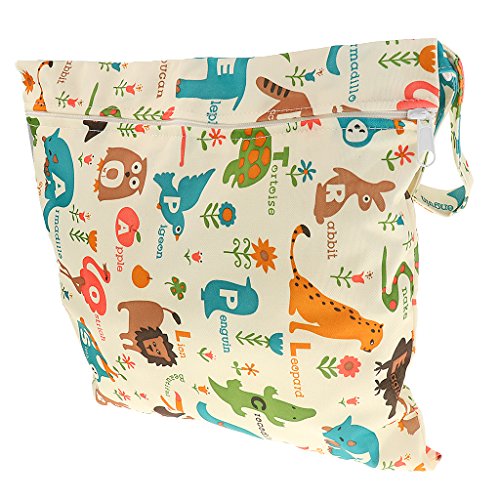 Bolsa de pañales con cremallera, impermeable, diseño de animales y flores, color beis animals and flowers pattern beige Talla:animals and flowers pattern beige