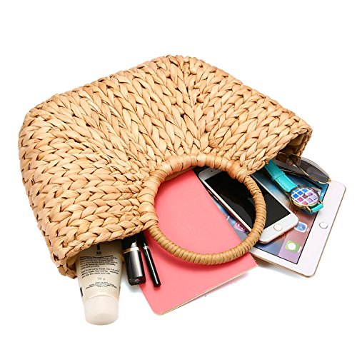 Bolsa de Playa de Verano,JOSEKO Mujer Bolso de Paja Bolsa de Hombro de Paja para Playa Viajar y Uso Diario
