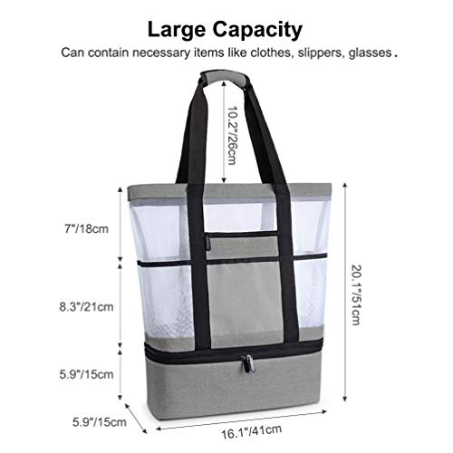 Bolsa de Playa Grande Bolsa de Malla de Playa Bolso de Mano Desmontable Bolso de Hombro con Bolsa Aislante Caja Enfriamiento Picnic Extraíble 2 in 1 para Playa Natación Camping Gimnasio