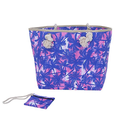 Bolsa de Playa Grande con Cremallera 58 x 38 x 18 cm Palmas Rosa Azul Shopper Bolsa de Hombro Bolsa de Miami Florida