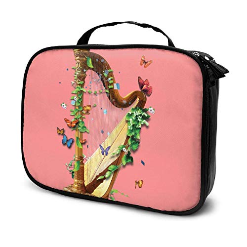 Bolsa de tocador cosmética portátil al Aire Libre Harp, Bolsa de Maquillaje con Cremallera Harp, Bolsa de Equipaje, Bolsa de Almacenamiento Impermeable para Artistas
