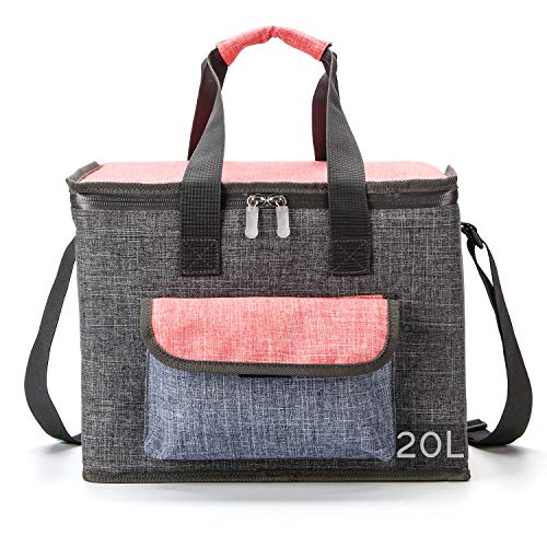 Bolsa termica 20litro, grande Bolsa nevera para picnic almuerzo camping playa barbacoa, Gray & Rojo (Gray & Rojo--20L)