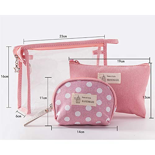 Bolsas 3 piezas Neceser Maquillaje Bolsa Maquillaje plegable Cosméticos de Tocador portátil de viaje bolsa maquillaje organizador del bolso sin asas con la cremallera (azul claro)