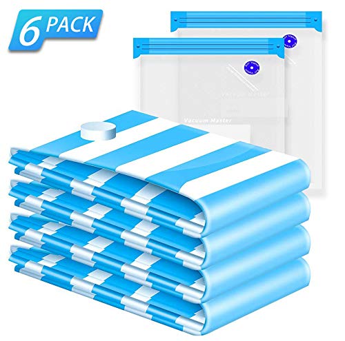 Bolsas de Almacenaje al Vacío, 6 Unidades Bolsa para Vacio de Ropa Ahorro Espacio para Guardar Ropa, Ropa de Cama, Edredones, Almohadas, Mantas