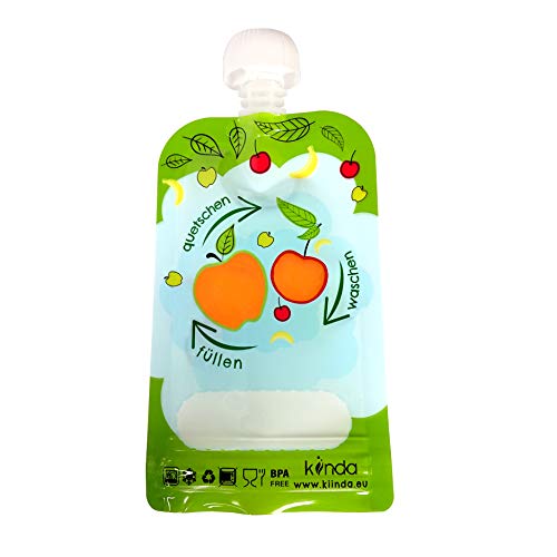 Bolsas de comida para bébés reutilizables (pack de 6), sin BPA | fácil de llenar y limpiar | ideal para batidos de fruta caseros, papi | adecuado para congelador y lavavajillas (100 ml)