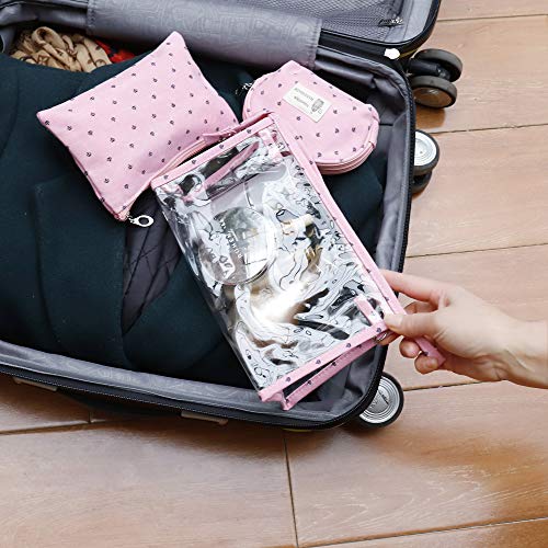 Bolsas de Cosméticos Mujer Bolsa de Maquillaje de Tocador Transparente para Viajes, 3PCS Estuche Organizador de Belleza de Plástico Impermeable para Vacaciones, Rosado
