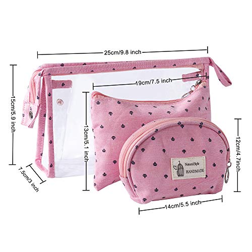 Bolsas de Cosméticos Mujer Bolsa de Maquillaje de Tocador Transparente para Viajes, 3PCS Estuche Organizador de Belleza de Plástico Impermeable para Vacaciones, Rosado