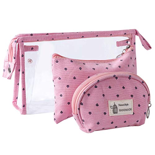 Bolsas de Cosméticos Mujer Bolsa de Maquillaje de Tocador Transparente para Viajes, 3PCS Estuche Organizador de Belleza de Plástico Impermeable para Vacaciones, Rosado