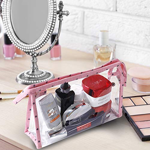 Bolsas de Cosméticos Mujer Bolsa de Maquillaje de Tocador Transparente para Viajes, 3PCS Estuche Organizador de Belleza de Plástico Impermeable para Vacaciones, Rosado