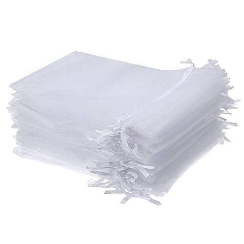 Bolsas de Organza, INTVN Drawstring Organza Bag Multicolores Bolsas de Regalo Favores de Fiesta de Boda Bolsas de joyería, 7 x 9 cm, 200 Piezas, Blanco