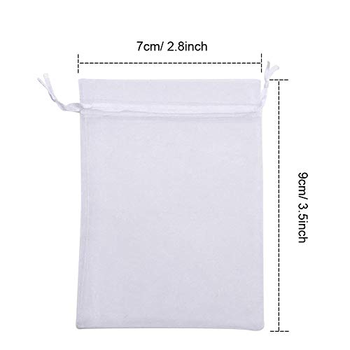 Bolsas de Organza, INTVN Drawstring Organza Bag Multicolores Bolsas de Regalo Favores de Fiesta de Boda Bolsas de joyería, 7 x 9 cm, 200 Piezas, Blanco