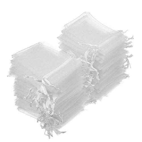 Bolsas de Organza, INTVN Drawstring Organza Bag Multicolores Bolsas de Regalo Favores de Fiesta de Boda Bolsas de joyería, 7 x 9 cm, 200 Piezas, Blanco