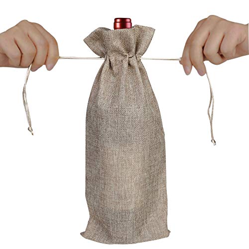 Bolsas de Vino de Yute, 37 x 15.5cm Hessian Wine Carriers con cordón, Bolsas de Regalo para Vino Envoltura de botella para cata de vinos fiesta boda cumpleaños navidad (Color de Marron de 12 Piezas)
