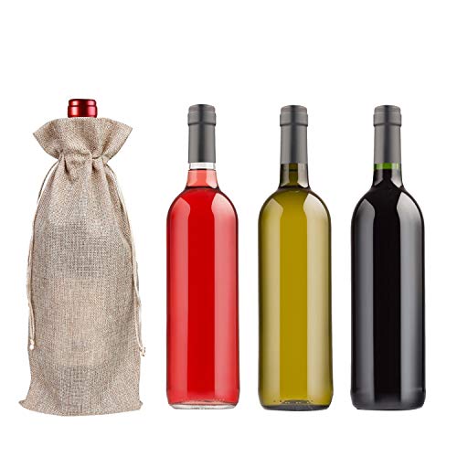 Bolsas de Vino de Yute, 37 x 15.5cm Hessian Wine Carriers con cordón, Bolsas de Regalo para Vino Envoltura de botella para cata de vinos fiesta boda cumpleaños navidad (Color de Marron de 12 Piezas)