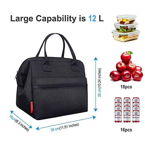 Bolsas Térmica Porta Alimentos,esafio 12L Gran Capacidad de Bolsas para Llevar Comida Trabajo Oficina Picnic Camping Fiesta Excursión Playa Viaje Color Negro